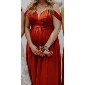 Terracotta Azazie bridesmaids dress.